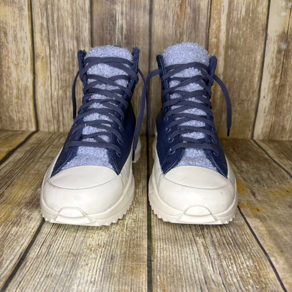 Converse Run Star Hike Hi Leather Sherpa Cozy Blue Unisex Sneakers M/7.5 W/9 - Picture 2 of 8